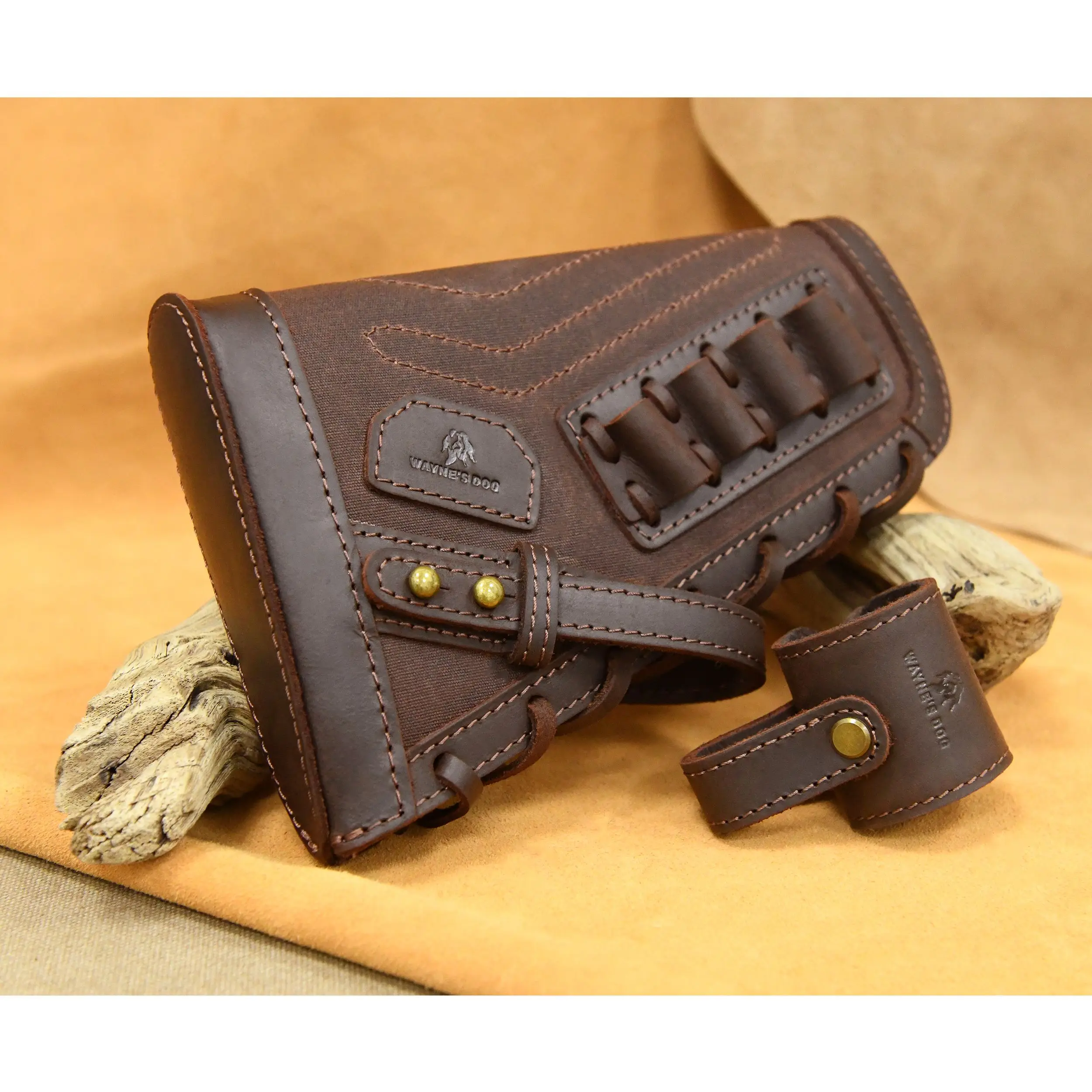 Set Of No Dilling Leather Cheek Rest Pad Buttstock Cover With Leather Barrel Mount Sling Loop .308 .45-70 .30-30 .22LR