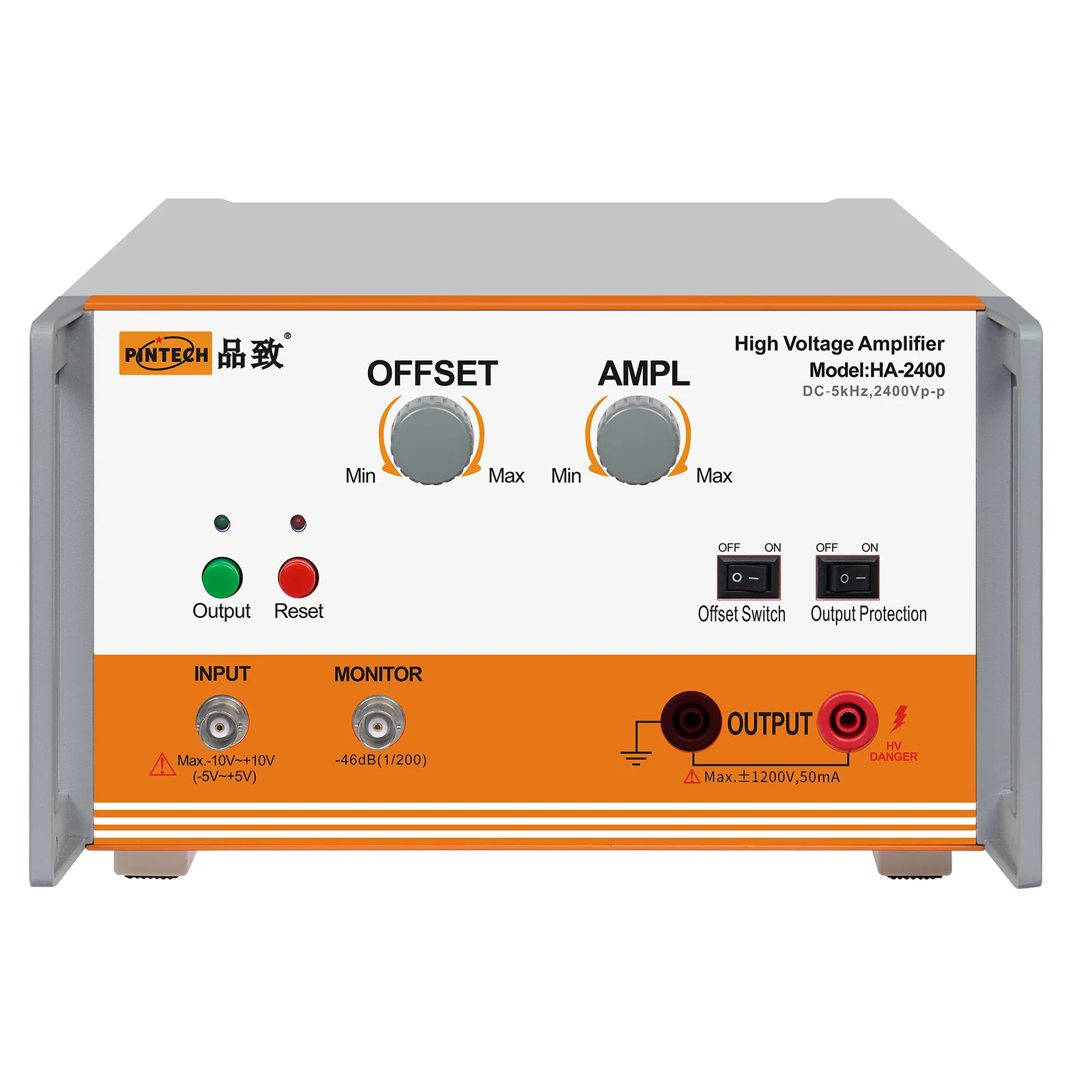 PINTECH HA-2400 High Voltage Amplifier, 5kHz, 2400Vp-p, Waveform Generator Voltage Signal Amplifier with Protection Switch