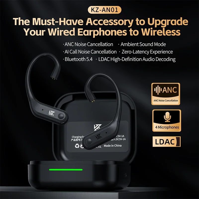 KZ AN01 Wireless Upgrade Ear Hook Cable ANC Noise Cancellation Bluetooth-compatible 5.4 C-Pin LDAC HD Audio Decoding Compatible
