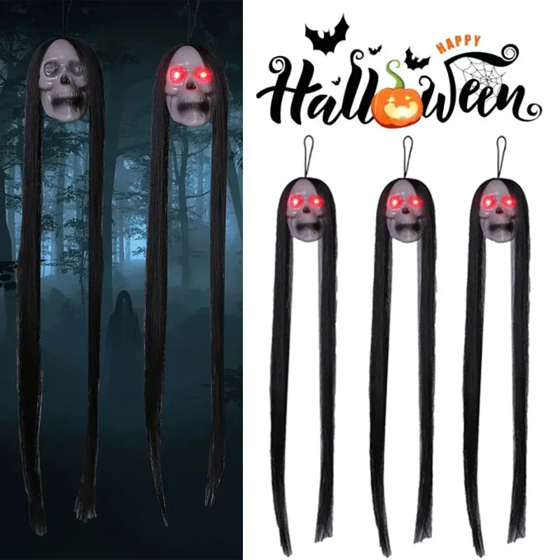 Light-Up Floating Ghost - Halloween Scary Hanging Decor with Creepy Hair, Haunted House & Party Scene Prop