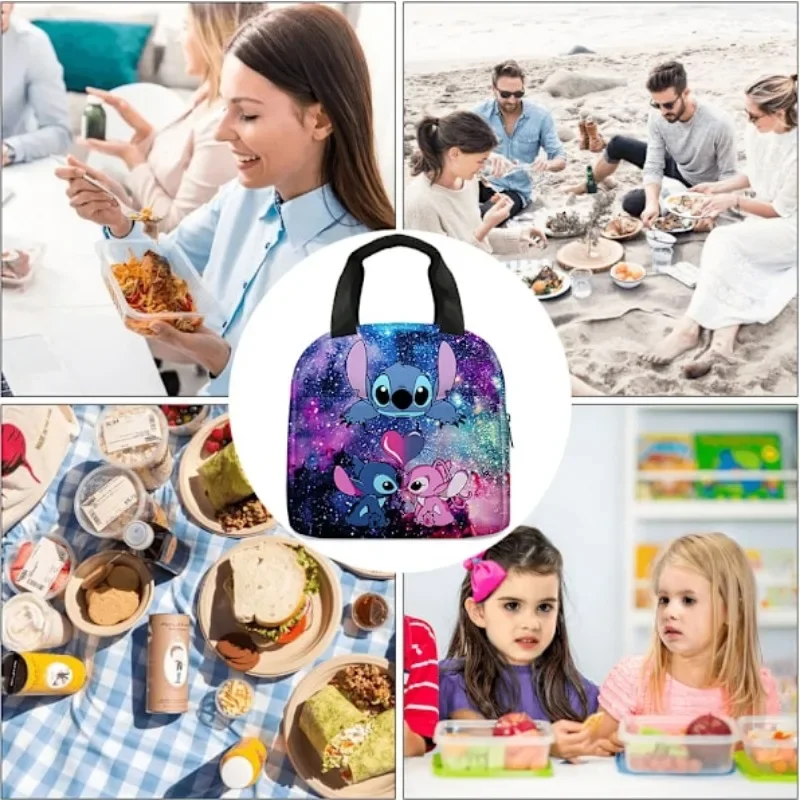 MINISO Stitch Lunch Bag Student Children Cartoon Insulated Handbag Cute Primary School Lunch Box Bag Kawaii Kids Birthday Gifts