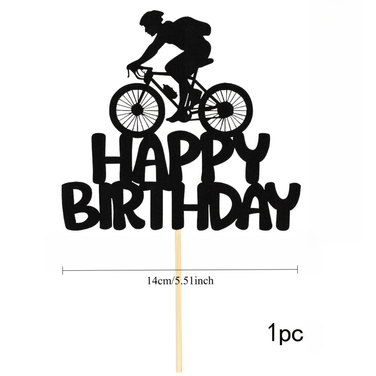 1pc Black Glitter Bicycle Happy Birthday Cake Topper, Cycling Birthday Cake Decor for Bike Lover