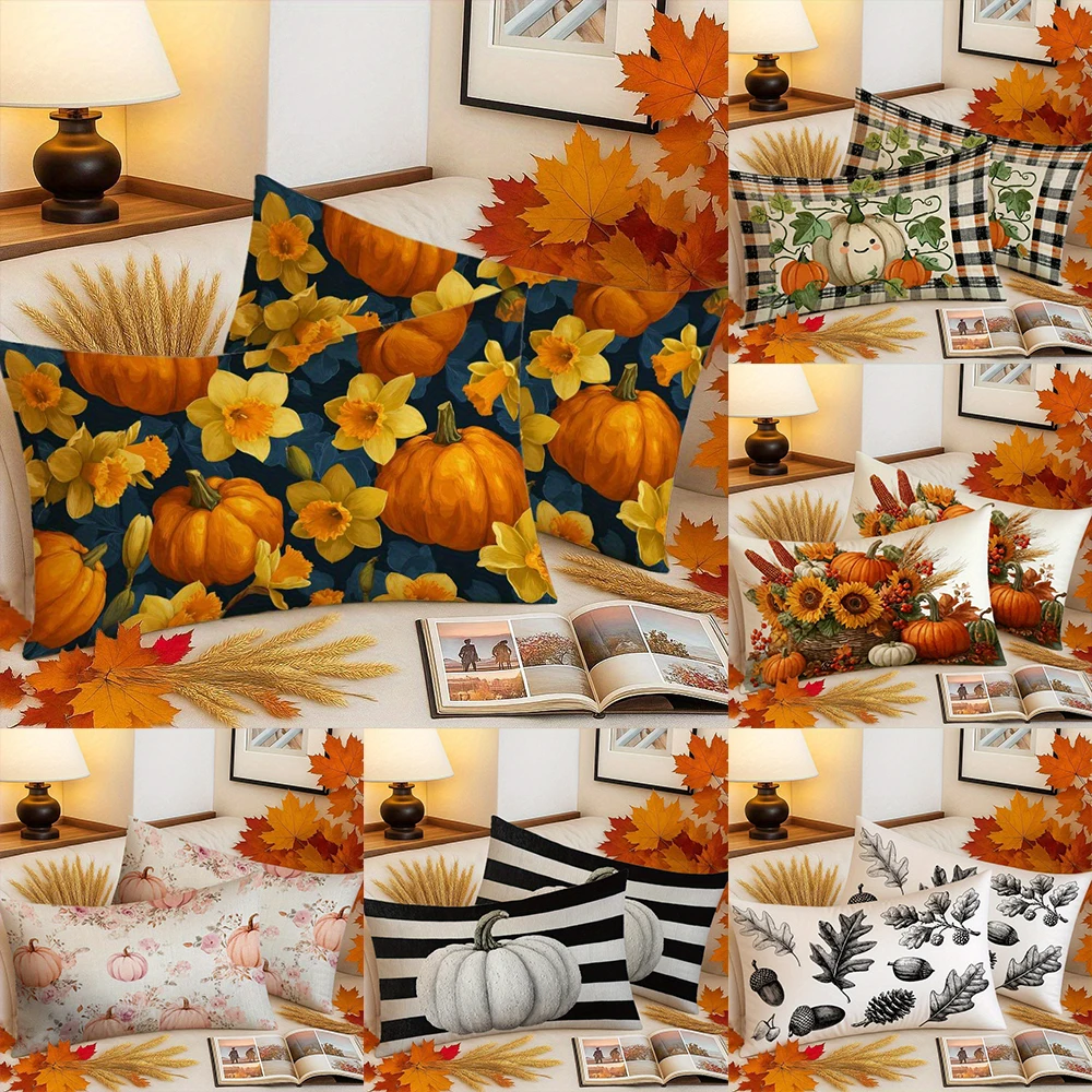 2D FLAT-2pcs Fall Pumpkin Daffodil Throw Pillow Covers Pillowcase sofa cushion cover family bedroom room decoration