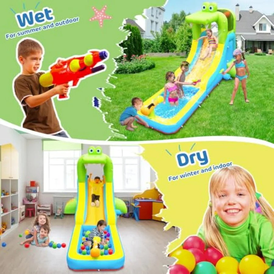 Inflatable Water Slide - Crocodile Theme Bounce House Water Park with Blower, Climbing Wall, Splash Pool, Water Cannon, Blow up
