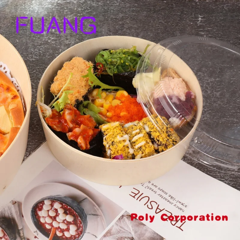 Custom  Biodegradable Wooden Lunch Bento Catering Box Takeaway Packaging Food Container Disposable Round Salad Box Bowl with Lid