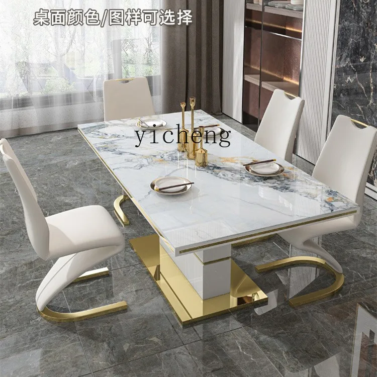 ZK Mermaid Light Stone Plate Dining Table Rectangular Dining Table Modern Simple Dining Tables and Chairs Set