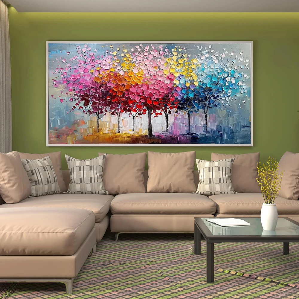 Frameless No  Colored Tree Wall Art Decor, Happiness Tree Canvas Painting, Abstract Tree Landscape Artwork Print Picture, Decora