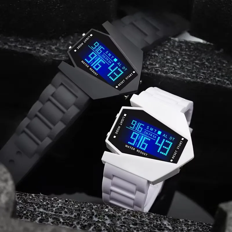Men Electronic Watch Sports Fighter Jet Airplane Watch Men And Women's Couple Wristwatch Children Student Digital Clock Watches