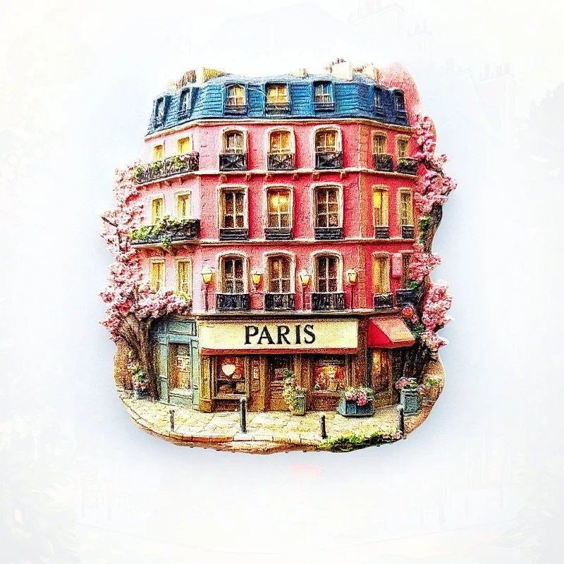 Paris France Fridge Magnet - Charming 3D Pink House & Cherry