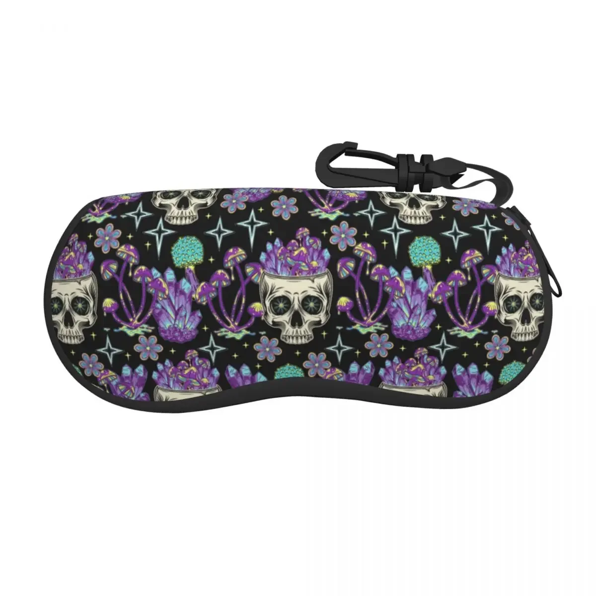 Glasses Case Colorful Skull Crystals Mushrooms Portable Zipper   Unglasses Cover  Storage 