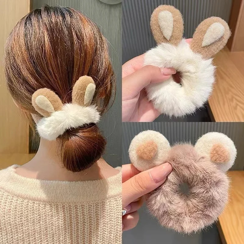 1PC Plush Rabbit Bear Ear Girls Kids Elastic Hair Bands Children Hair Ties Cute Princess Woman Hair Accessories Baby Headwear