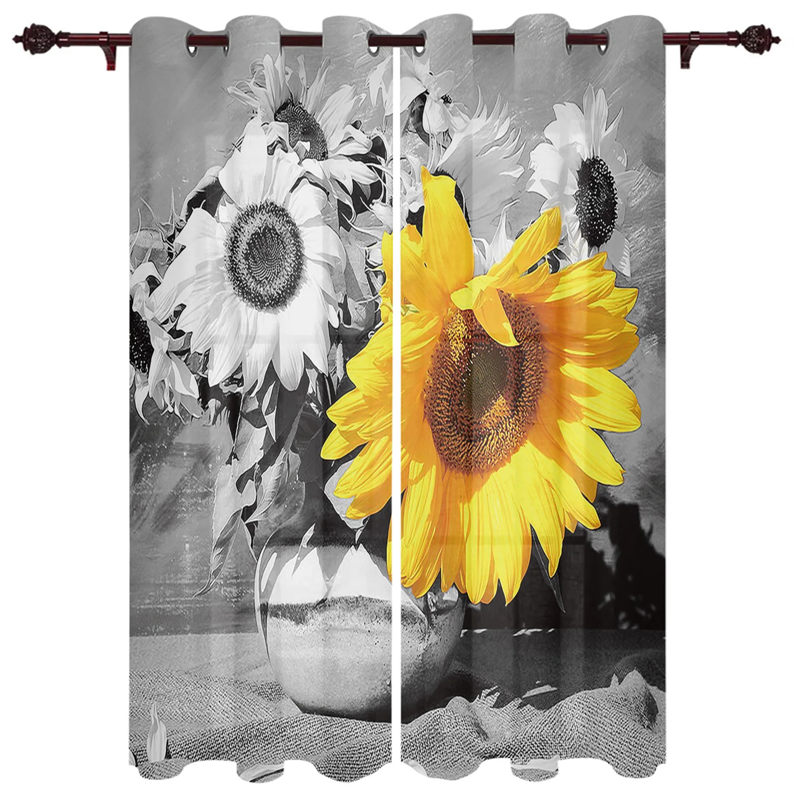 Yellow Sunflower Window Curtains for Living Room Home Window Blinds Curtains Kitchen Bedroom Indoor Drapes