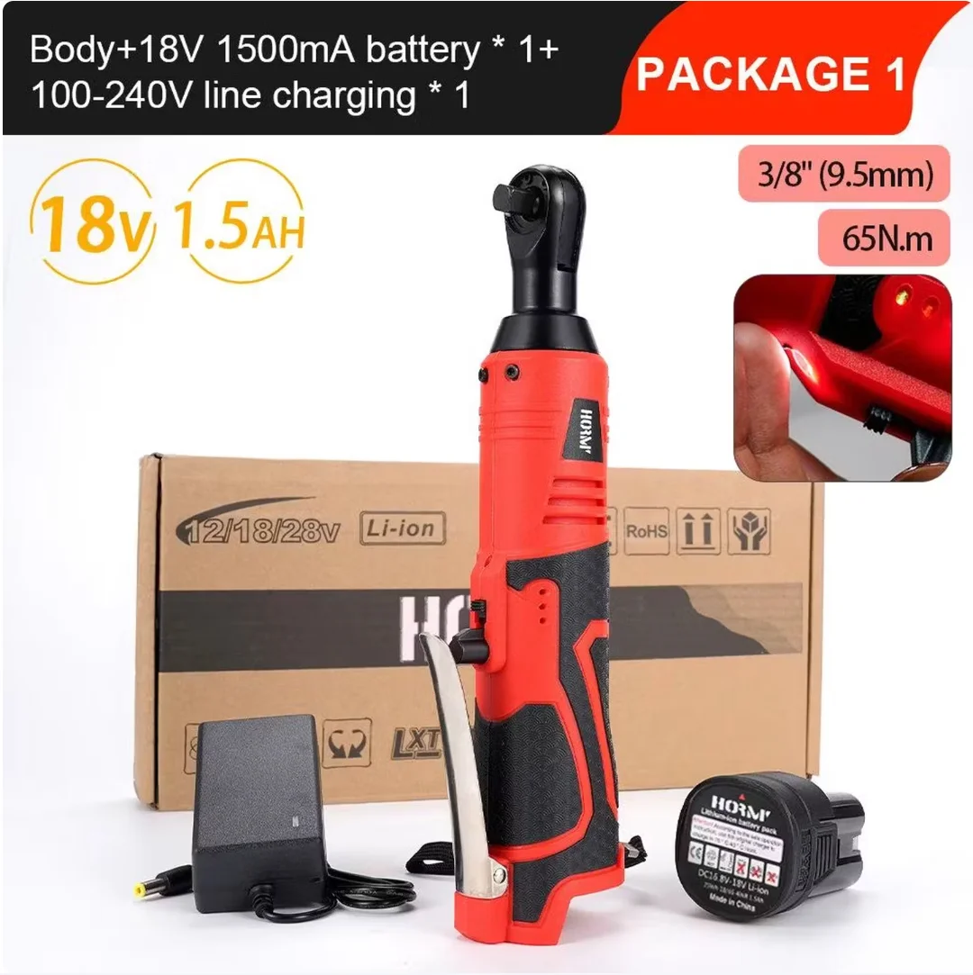 3/8 inch cordless electric wrench 65Nm right angle ratchet wrench 18V rechargeable car maintenance angle wrench