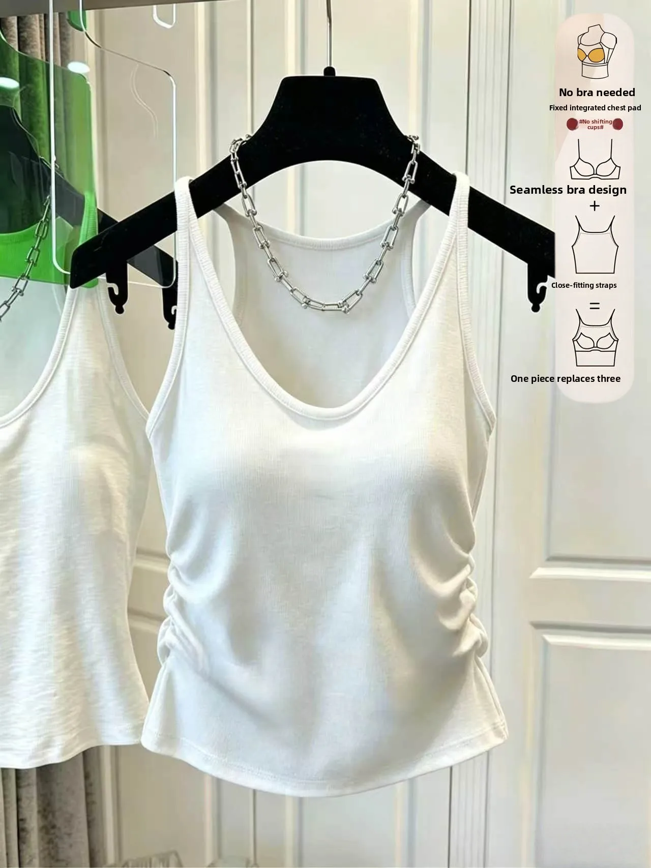 Women's Cotton Blend Tank Top with Chest Pad Belted Waist Slimming Innerwear Outerwear Beautiful Back Base Shirt