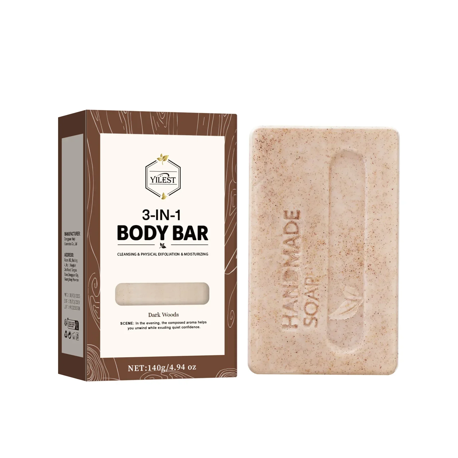140g 3-IN-1 Men's Body Bar (Sandalwood/Lemon Citrus Scent) -Exfoliating Moisturizing, Long-Lasting Fragrance Handmade Soap