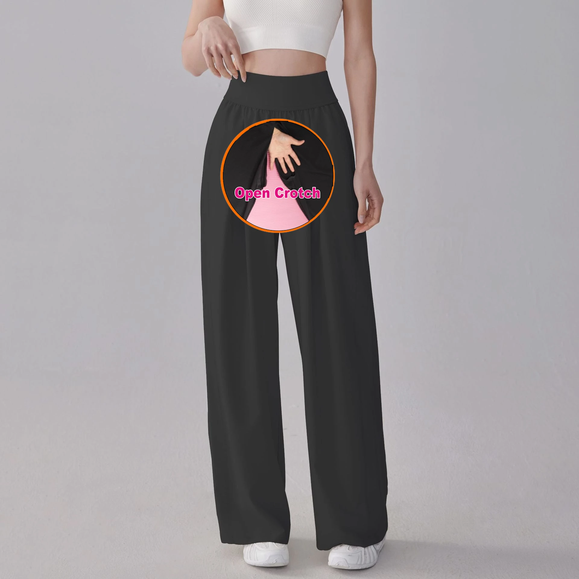 Pantalon de sport à entrejambe ouvert pour femmes, ample, droit, décontracté, respirant, jambes larges, Yoga, entraînement, Fitness