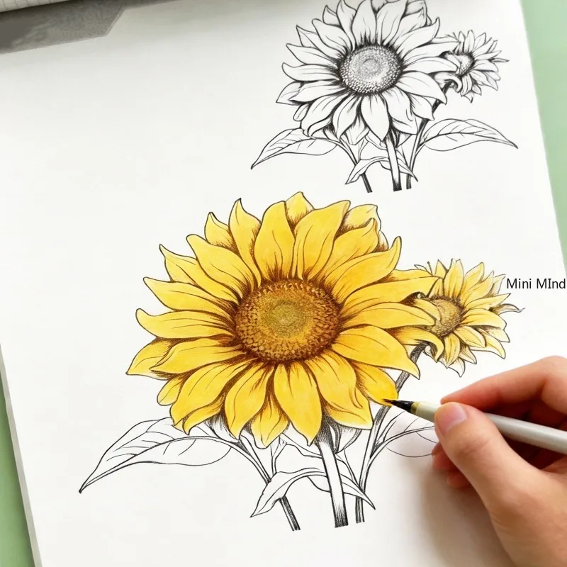 A Beginner's Colorful Lead Flower Line Drawing Exercise Book, Include Roses, Tulips, Lotus Flowers, Sunflowers, Suitable As Gift