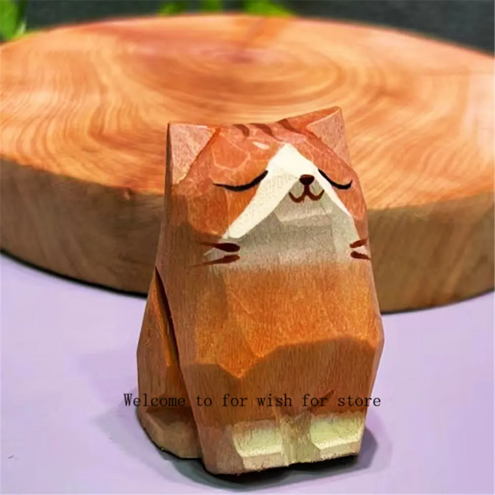 Basswood Hand Carved Exquisite Cute Proud Spoiled Orange Cat Goddess Ornaments Ornaments Birthday Gift