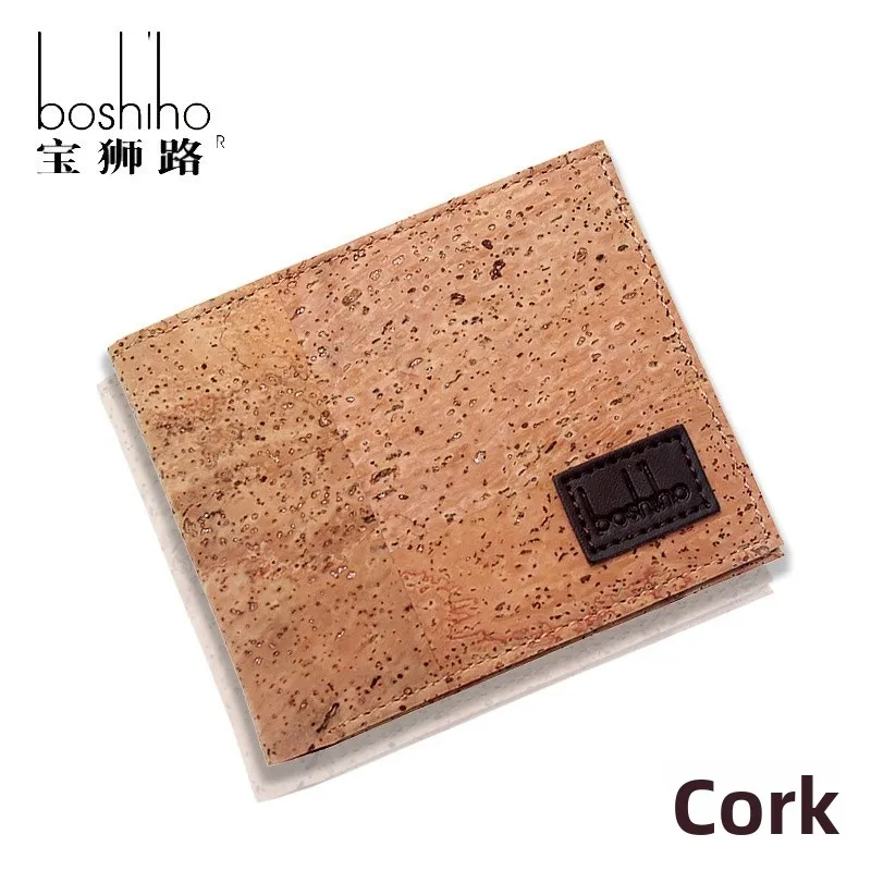 

Креативный мужской кошелек из пробковой кожи, натуральная кожа, двойной кошелек-бифолд, прочный держатель для денег, модный аксессуар для мужчин