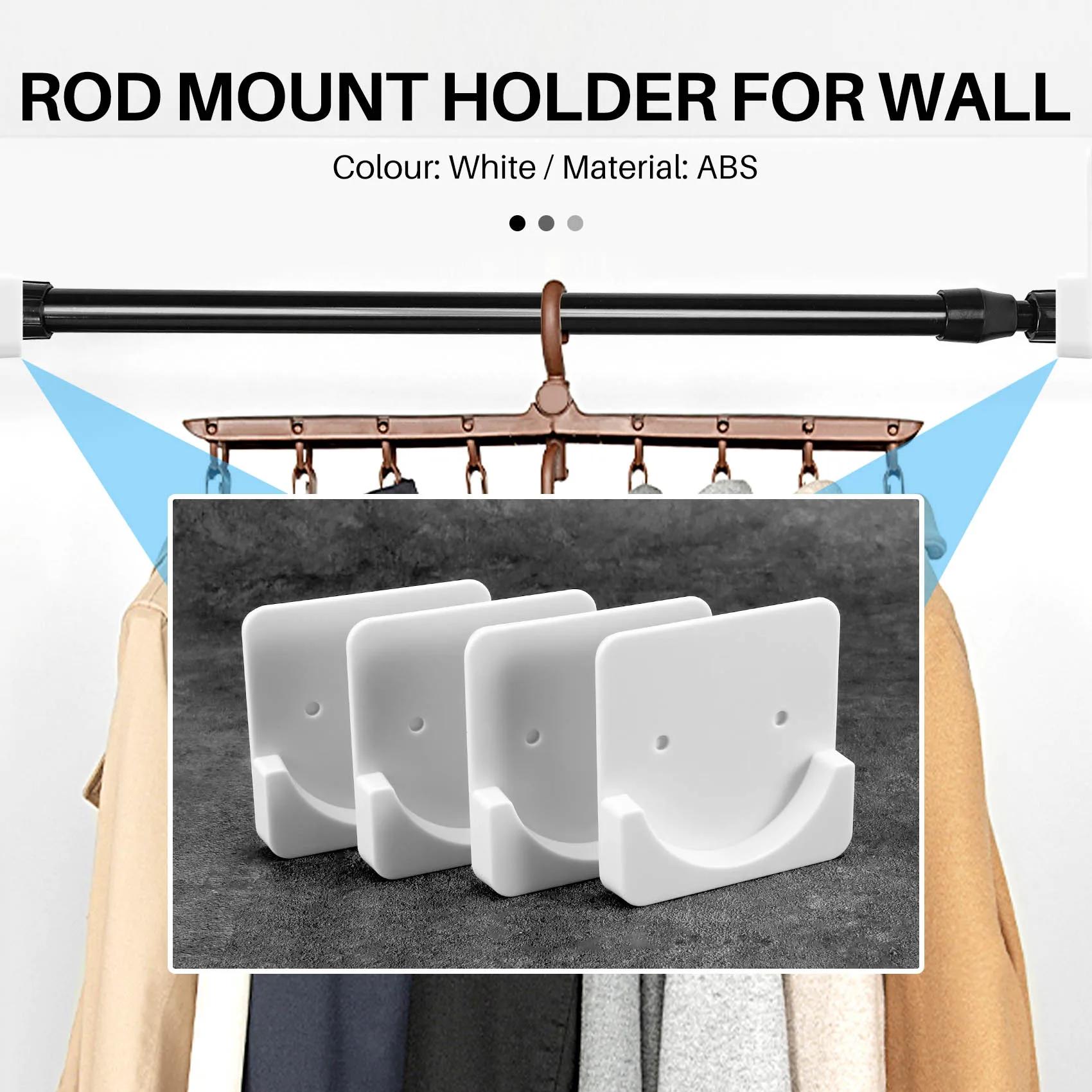 ABGH-4 Pieces Adhesive Shower Curtain Rod Holder Shower Rod Retainer Wall Mount Holder, Shower Curtain Rod Not Included