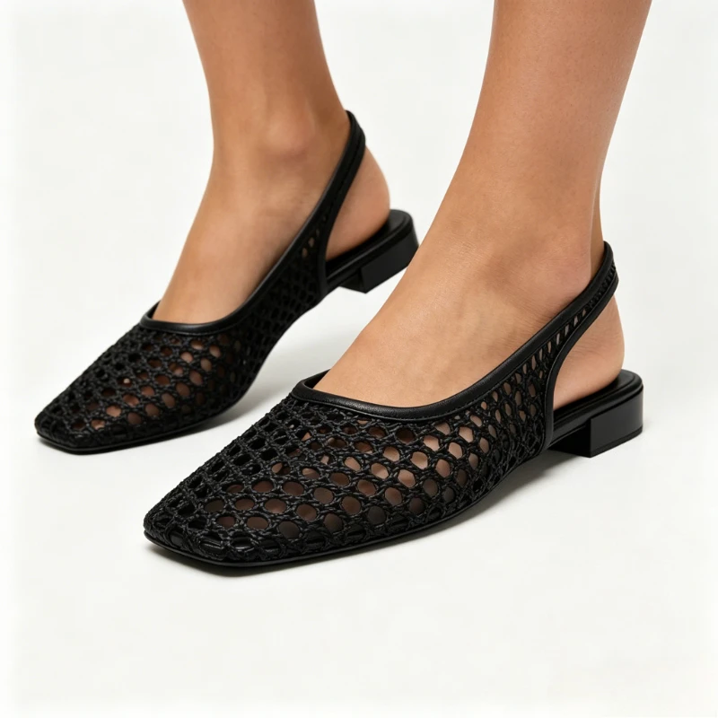 

Летние женские сетчатые сандалии 2026: повседневные, с квадратным носком, ажурным плетеным дизайном, нескользящей мягкой подошвой, удобные повседневные туфли для женщин