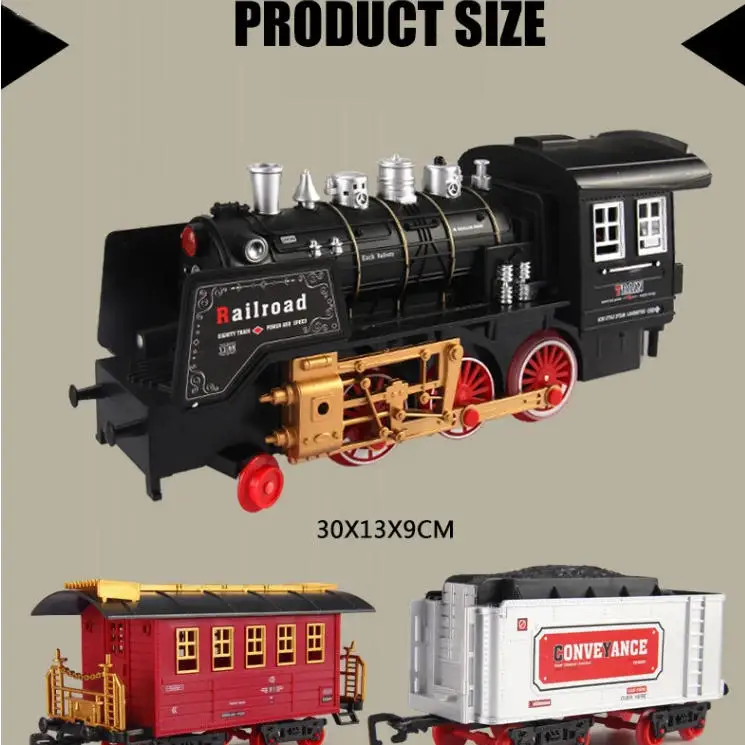 120CM Simulation Remote Control Steam Train 666CM Track DIY Assembly Whistle Sound Effect Smoking Chimney Railway Model RC Toys