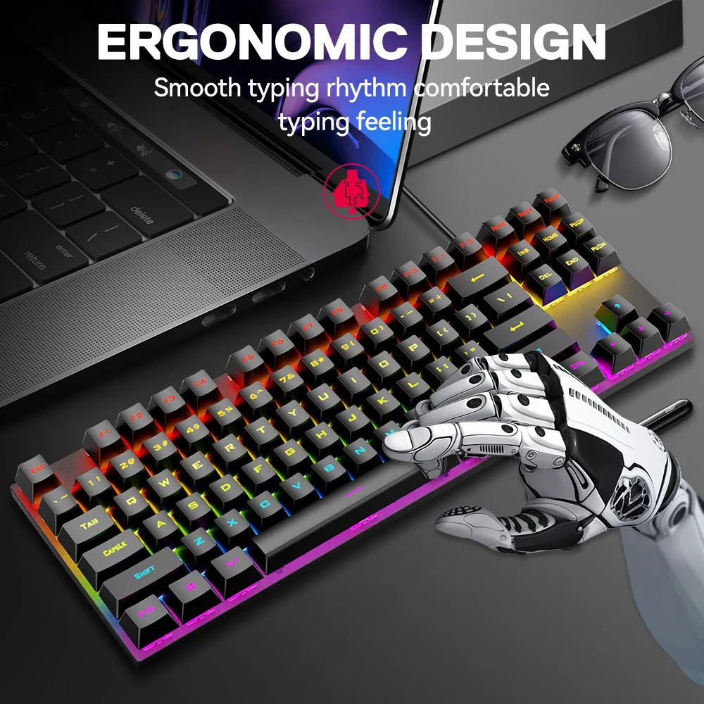 لوحة مفاتيح الألعاب مع إضاءة خلفية USB RGB 87 لوحة مفاتيح ميكانيكية سلكية مريحة لوحة مفاتيح روسية للكمبيوتر المحمول #5