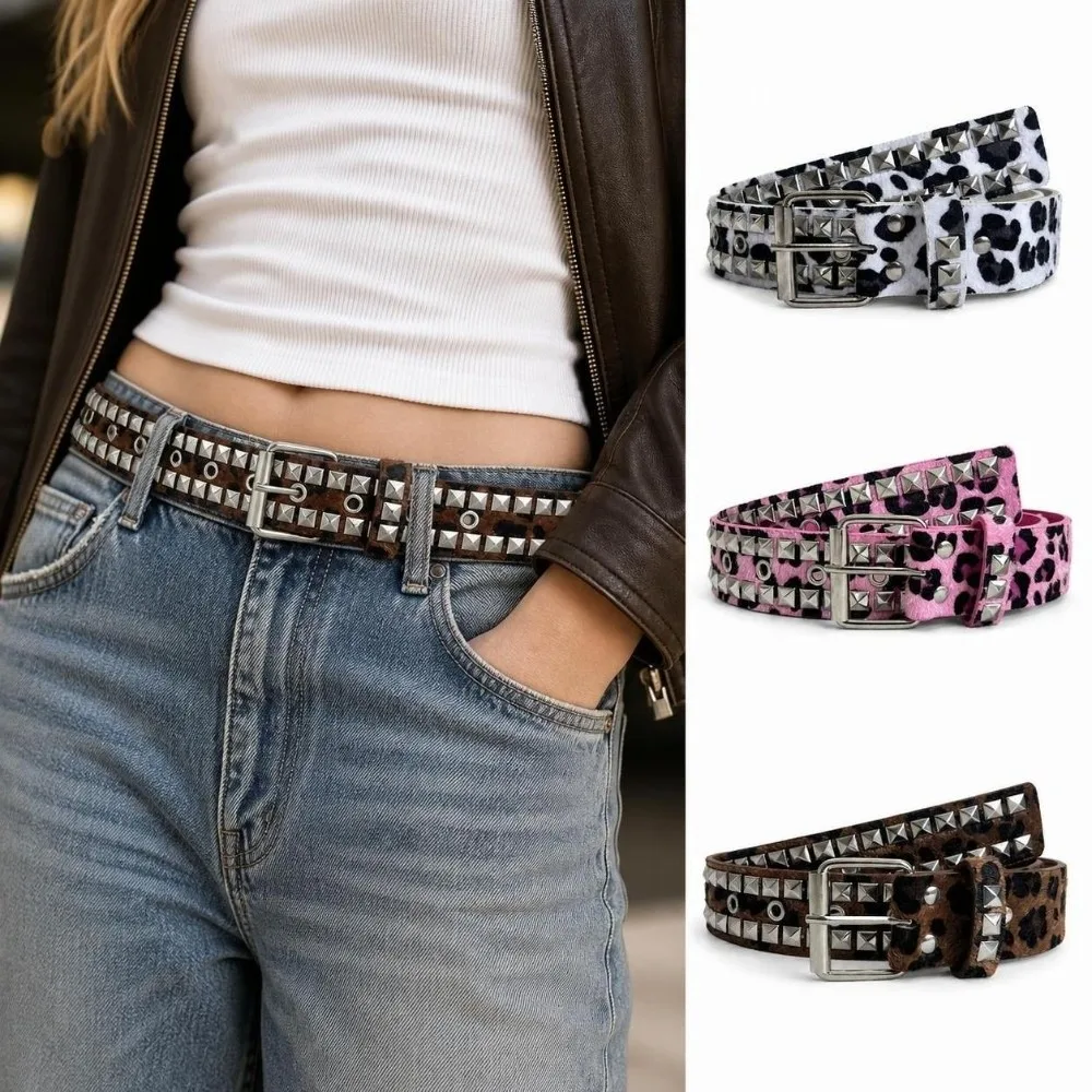 Casual Adjustable Studded Punk Belt Studded Pin Buckle Pyramid Spike Belt Spike PU Leather Belt For Jeans Pants