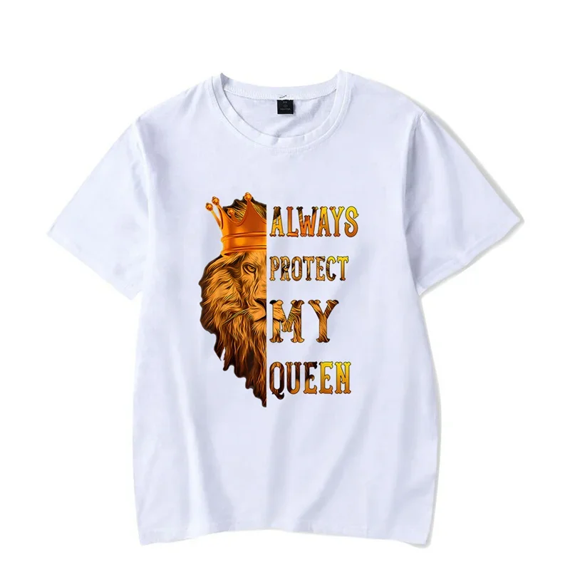 Lion King en Queen Koppels T-shirt Letters Print Top Fashion Korte Mouw Paar Kleding Koreaanse Oversized T-shirt Vrouwen Mannen Tees