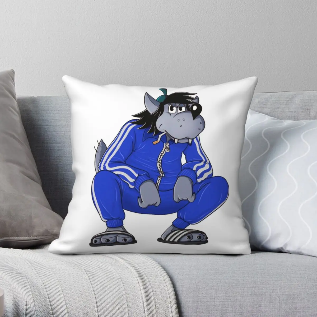 

Nu Pogodi Tracksuit Squat Wolf Square Pillowcase Polyester Linen Velvet Printed Zip Decor Throw Pillow Case Sofa Cushion Cover