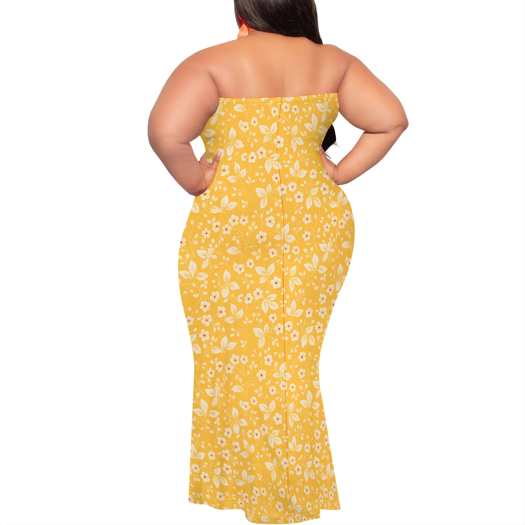 Women's Floral Strapless Maxi Dress - Y2K Flower Print Off Shoulder Bodycon Summer Beach Dress