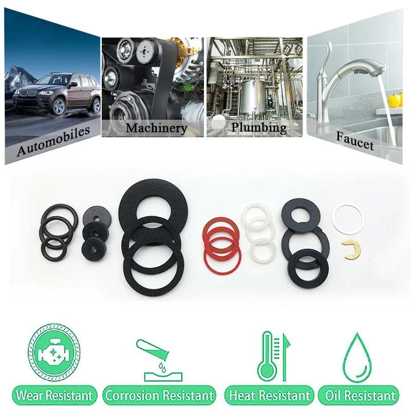 125 Pieces Flat Washer Set insulated Wear Resistant Rubber O-ring &  Red Steel Paper Sealing Washers for Faucet Plumbing Repair