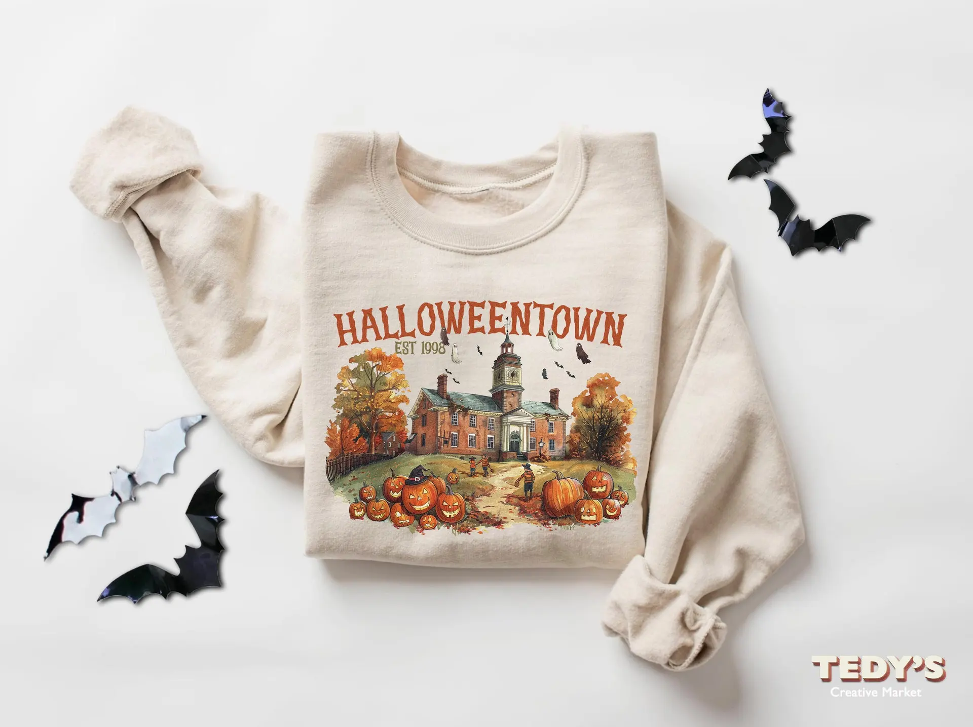 Vintage Halloweentown Sweatshirt Halloweentown Est 2024 Pullover Funny Halloween Town Fall Hoodies Pumpkin Halloween Sweatshirts