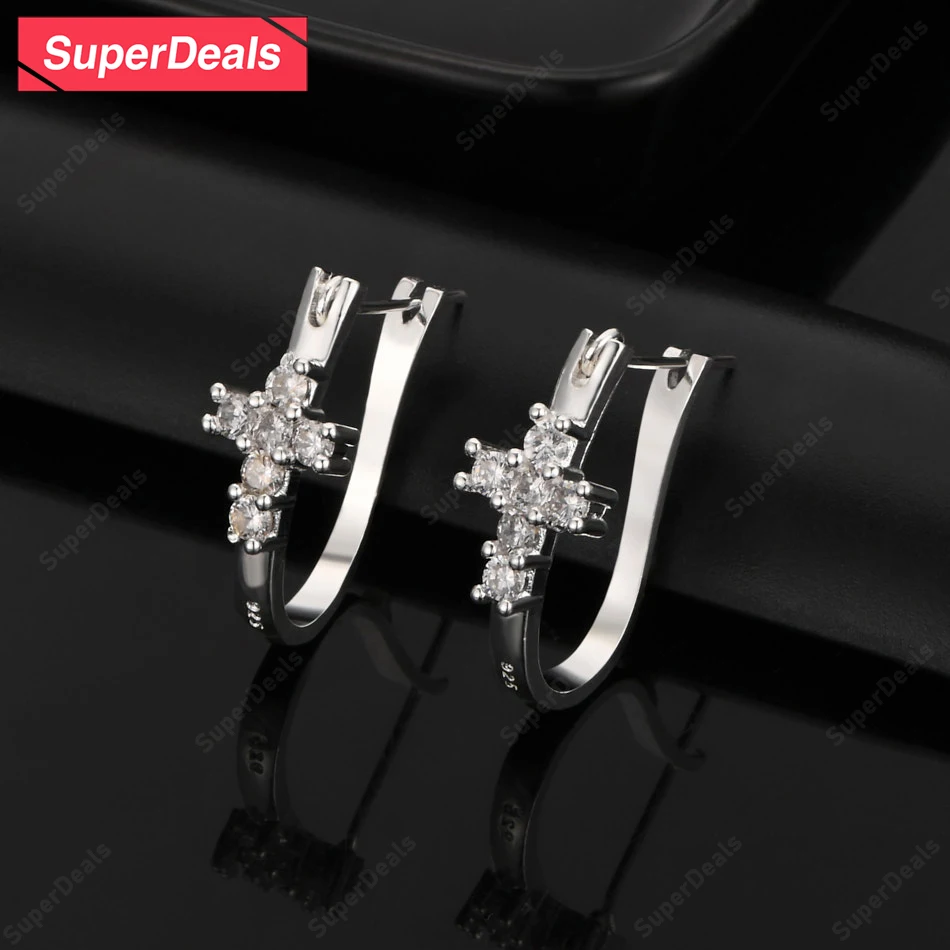 

SuperDeals классический циркон стерлингового серебра 925 пробы U-образные серьги-клипсы женские изысканные свадебные украшения подарок на рождественскую вечеринку