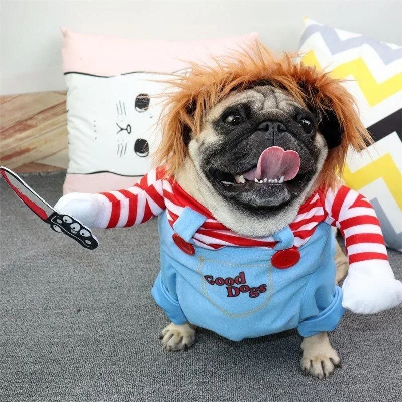 Funny Pet Dog Halloween Costume Holding Knife Design Outfit For Cats Puppy Festival Party Dress Up Clothing Holiday Supplies view 5