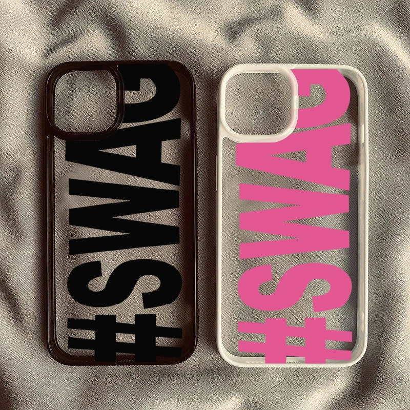Креативный розовый чехол для телефона с буквами SWAG для iPhone 17 16 Pro 15 14 13 12 11 XR XS Max 7 8Plus, простой противоударный прозрачный жесткий чехол