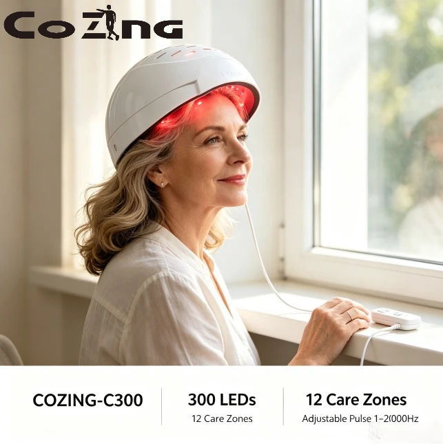 Hair Regrowth Helmet Medical Grade 650nm Red Light LLLT Laser with 300 Diodes for Male Female Pattern Baldness Treatment