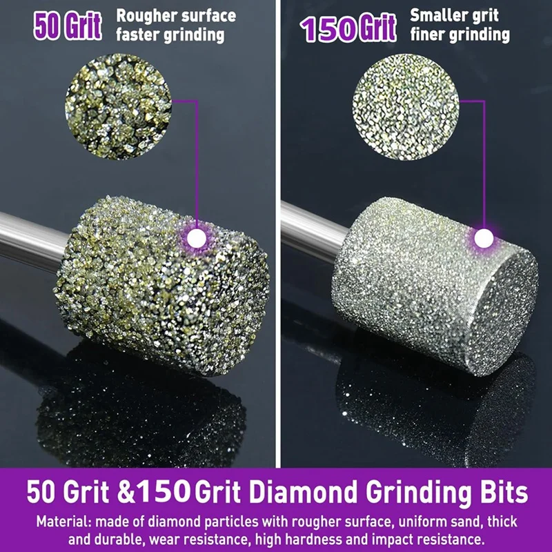 ABNO-Stone Carving Set Diamond Grinding Bit Compatible With For Dremel, 50Grit 24PCS Polishing Kit Diamond Bits