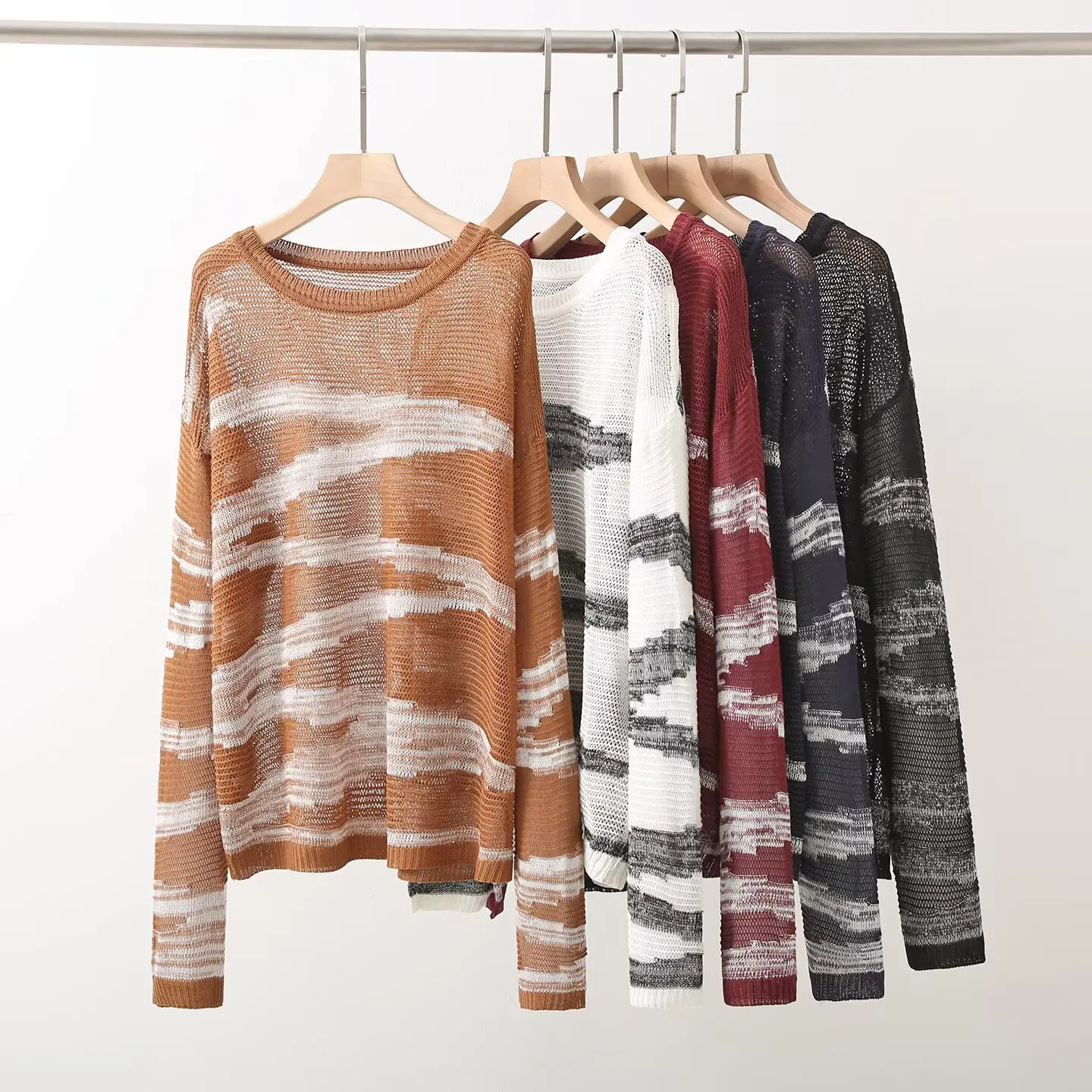 

Summer 2025 New Vintage Striped Knitwear Loose Lazy Sle Women's Sweater Comfortable Breathable ort Sve round Ne Top