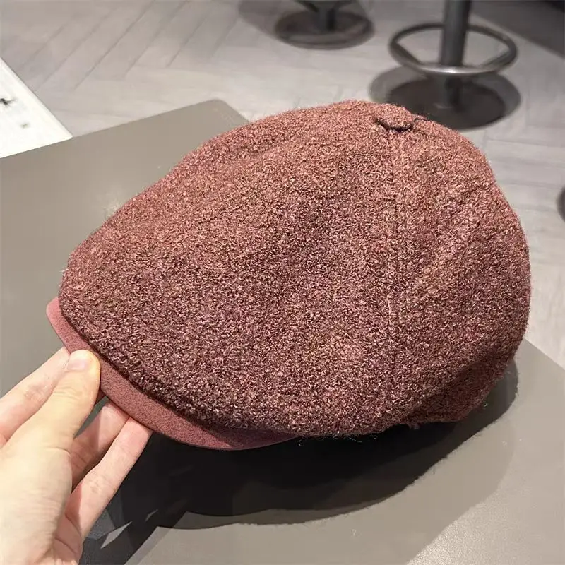 قبعة ريترو للرجال والنساء، لون خالص للخريف/الشتاء، أزياء بسيطة متعددة الاستخدامات، قبعة ذات وجهين للأمام
