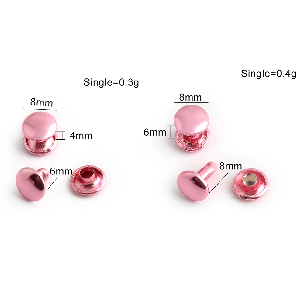 10/40/200PCS 8x6mm,8x8mm Pink Round Double Cap Rivets Stud Rivet For Leather Craft Bags Belt Clothes Nailhead Stud Accessories