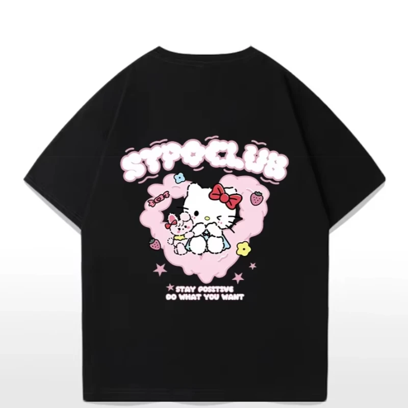 

MINISO Original Front and Rear Printing Hello Kitty Cartoon Cotton Short-sleeved T-shirt Women Plus Size Loose Casual Versatile