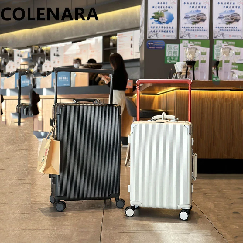 COLENARA High Quality Suitcase with Cup Holder Aluminum Frame Boarding Box Student PC Trolley Case 20\