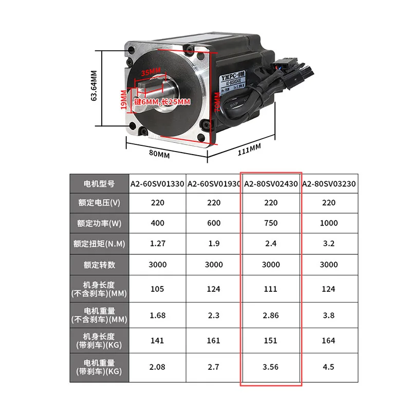 Affordable Replacement AASD-15A Driver Optical encoder 750w 80ST-M02430-A2-SVD15 Servo Motor with Driver Set 3000rpm 2.39N. m