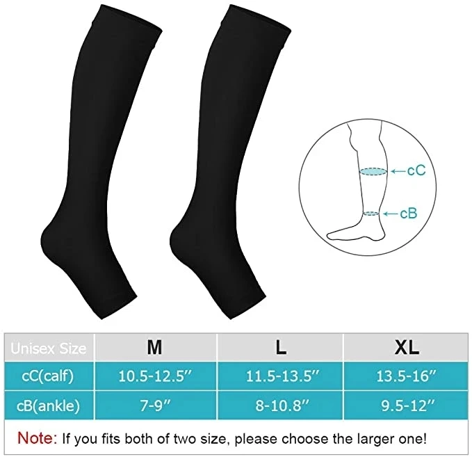 Medical Calf Compression Stockings Varicose Veins Shaping Graduated Pressure Stockings Elastic Open Toe Knee High Stockings S-XL