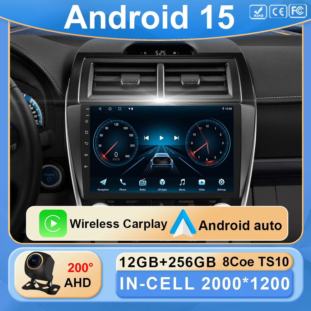 9'' Android 15 For Toyota Camry 7 XV 50 55 2012 2013 2014-2015 2016 2017 Multimedia Carplay Car Player Screen GPS Radio WIFI DIN