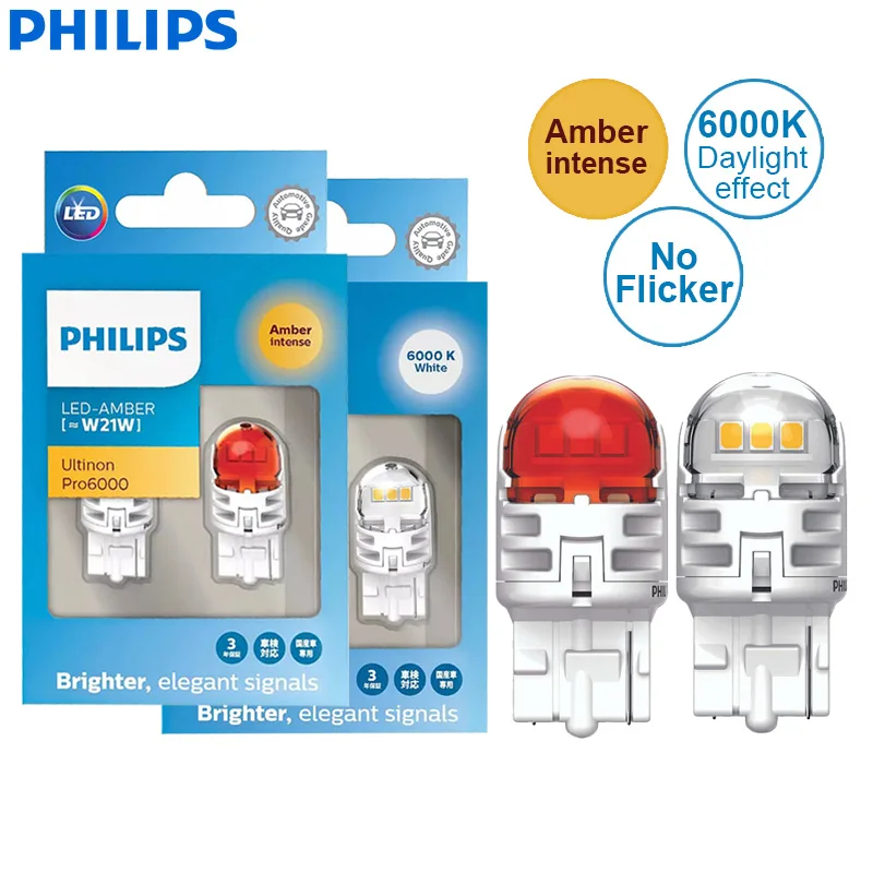 

Philips Ultinon Pro6000 LED W21W 7440 T20 One Contact Amber White Car Turn Signal Reverse Lamps No Flash Flickering Error Free