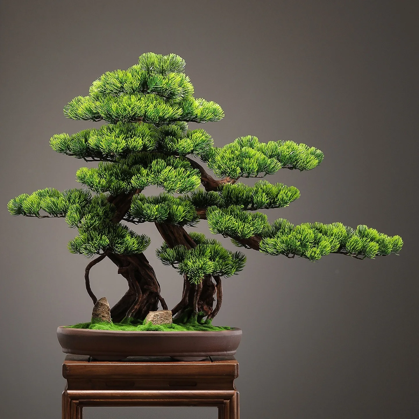Simulated welcome pine bonsai ornament, new Chinese style modeling, green plants, fake trees, potted plants, living room