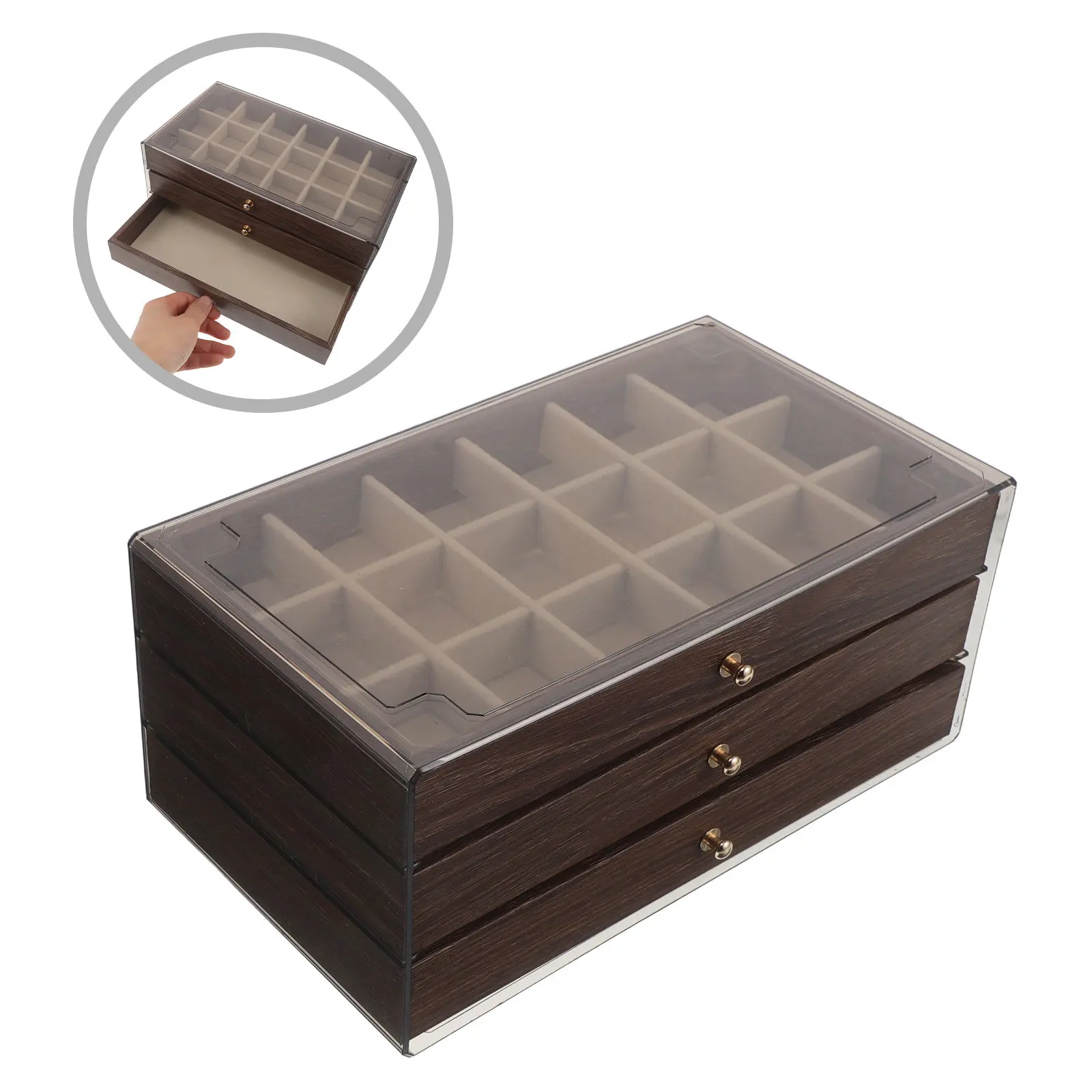 

Vintage Wood Jewelry Box Retro 3 Layer Jewelry Organizer Bedroom Storage Chest 23.5x13.5x10.5cm Small Keepsake Case for Rings