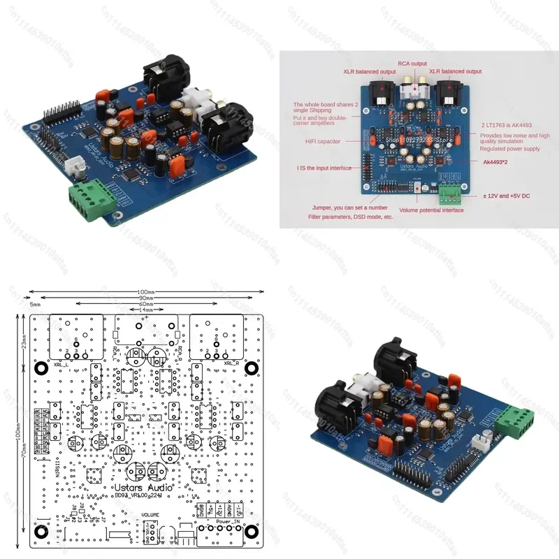 Dual AK4493 SEQ DAC Decoder Board 32Bit PCM384KHz DSD256 RCA XLR Output Soft Volume Control DIY Audio Module